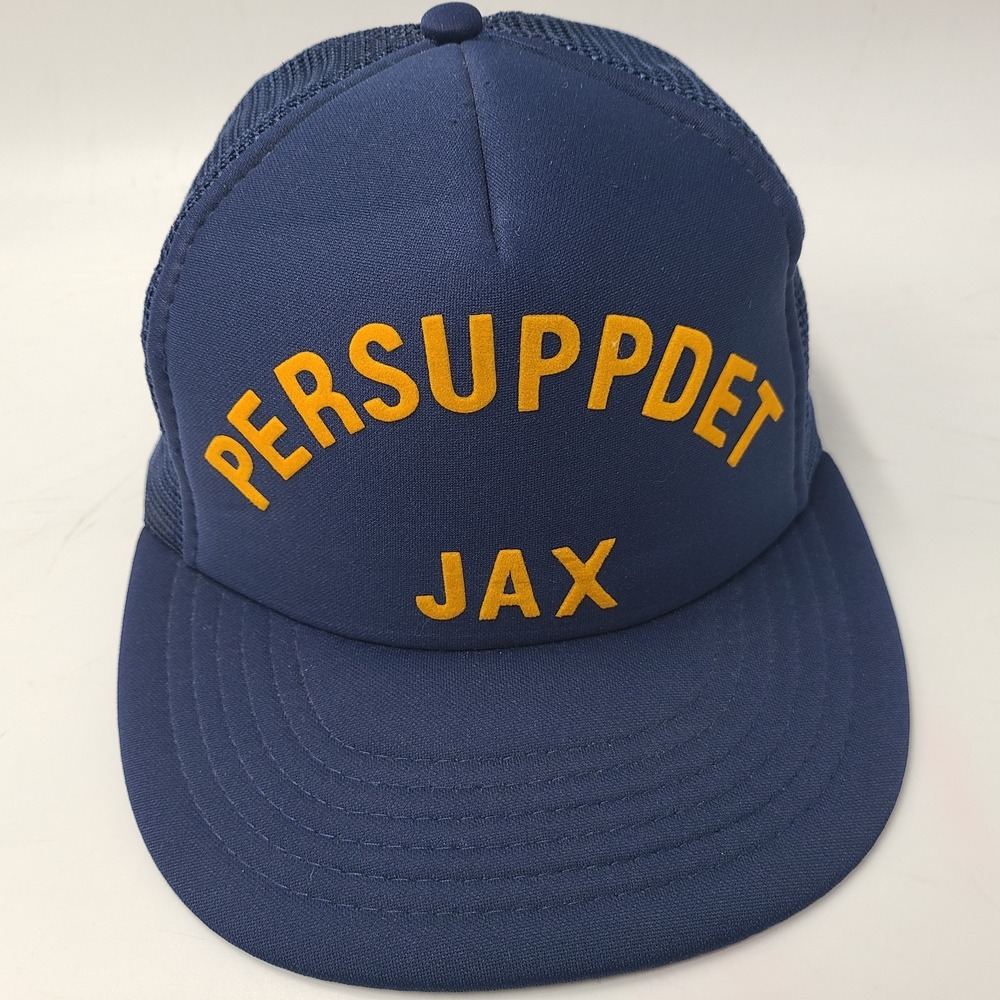 Vintage US‎ Navy Hat Snapback S-M Trucker Mesh Blue Persuppdet Jax Jacksonville